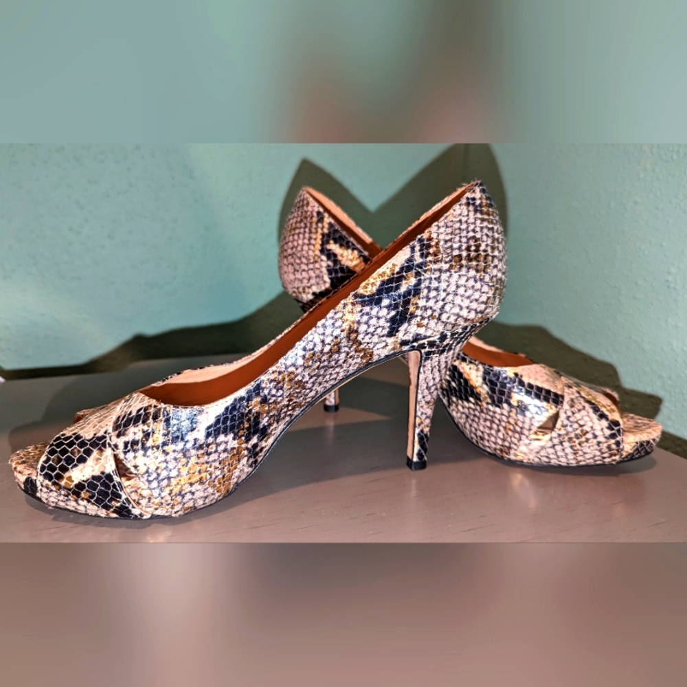 Kate Spade Size 8 Italy Snakeskin Leather Peep Toe Pumps 3.5" Heels Luxury Shoes
